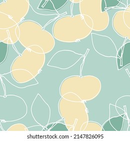 Seamless pattern with apples for surface design, posters, illustrations. Isolated elements on light-coloured background. Healthy foods, veganism theme