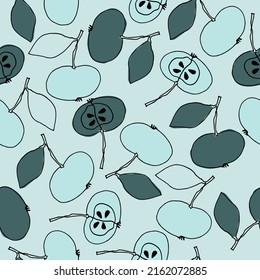 Seamless pattern with apples for surface design, posters, illustrations. Isolated elements on light-coloured background. Healthy foods, veganism theme