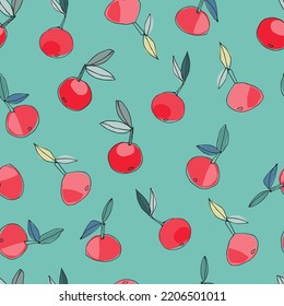 Seamless pattern with apples for surface design, posters, illustrations. Isolated elements on light-coloured background. Healthy foods, veganism theme