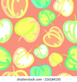 Seamless pattern with apples with text ECO. Universal background. Vector illustration.