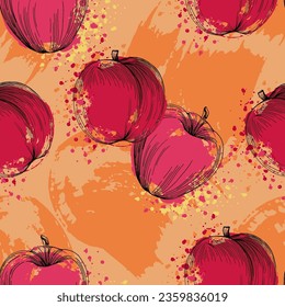 Seamless pattern with apples. Trendy hand drawn print. Modern abstract design for paper, cover, fabric, interior decor and other users.