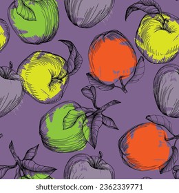 Seamless pattern with apples. Trendy hand drawn print. Modern abstract design for paper, cover, fabric, interior decor and other users.