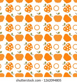 Seamless pattern with apples. Vector illustration with apple and leaf. Fruit background. Design for poster, textile, greeting card.