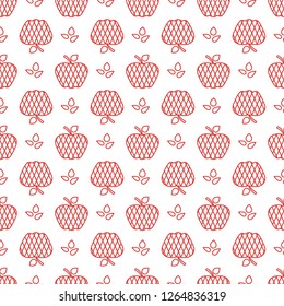 Seamless pattern with apples. Vector illustration with apple and leaf. Fruit background. Design for poster, textile, greeting card.