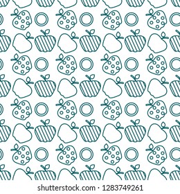Seamless pattern with apples. Vector illustration with apple and leaf. Fruit background. Design for poster, textile, greeting card.