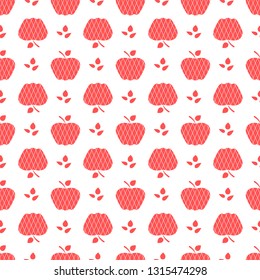 Seamless pattern with apples. Vector illustration with apple and leaf. Fruit background. Design for poster, textile, greeting card.