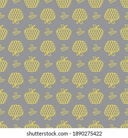 Seamless pattern with apples. Vector illustration with apple and leaf. Fruit background. Design for poster, textile, greeting card. Illuminating and Ultimate Gray.