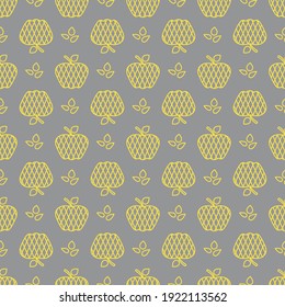 Seamless pattern with apples. Vector illustration with apple and leaf. Fruit background. Design for poster, textile, greeting card. Illuminating and Ultimate Gray.