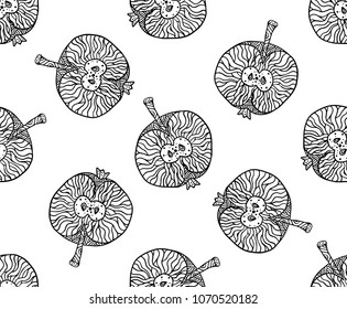 Seamless pattern of apples. Zentagle style.