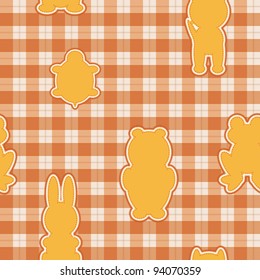 Seamless pattern with applications in the shape of an animal on checkered background