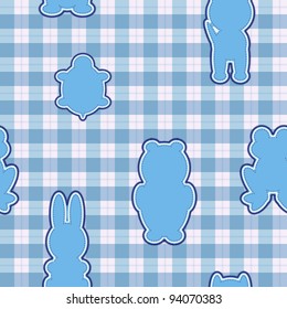 Seamless pattern with applications in the shape of an animal on checkered background