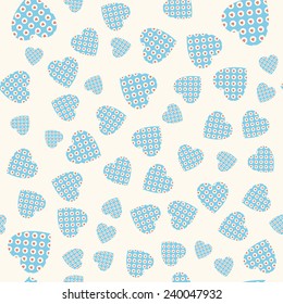 Seamless pattern with applique hearts. Vector background