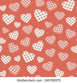 Seamless pattern with applique hearts. Vector background