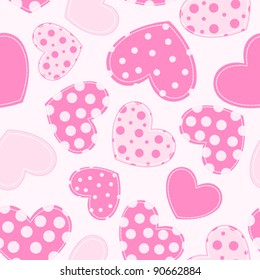 Seamless pattern with applique hearts. Vector background.