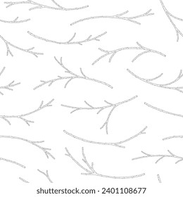 Seamless pattern with apricot branches. Vector illustration of spring fruit tree twigs. Floral print in modern line art style. Outline plant elements