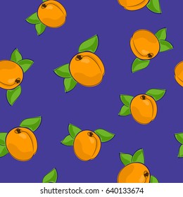 Seamless Pattern of Apricot, Fruit on Purple Background, Vector Illustration