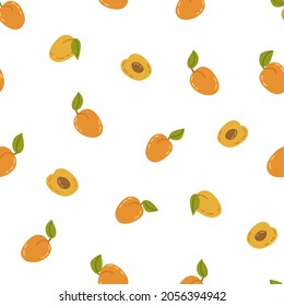 Seamless pattern with apricots on a white background in cartoon style.