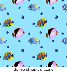 seamless pattern with aquarium tropical fish