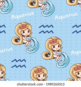 Seamless pattern aquarius zodiac cartoon. Water bearer. Cute character cartoon. Can be arranged in a row, left-right, top-bottom, seamlessly.