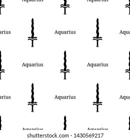 Seamless pattern with aquarius zodiac sword sign. Black silhouette of zodiacal weapon. Astrological, horoscope sign.  Vector illustration for design, web, wrapping paper, fabric, wallpaper.