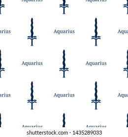 Seamless pattern with Aquarius zodiac sword sign. Cartoon zodiacal weapon. Astrological, horoscope sign. Vector illustration for design, web, wrapping paper, fabric, wallpaper.