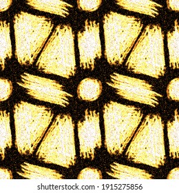 Seamless pattern with arabesques in retro style. Gold embroidery. Drawing with dots.  Vector illustration.