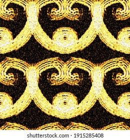 Seamless pattern with arabesques in retro style. Gold embroidery. Drawing with dots.  Vector illustration.