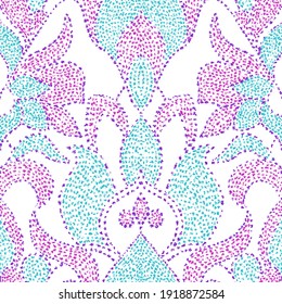 Seamless pattern with arabesques in retro style.  Drawing with dots. Vector illustration.