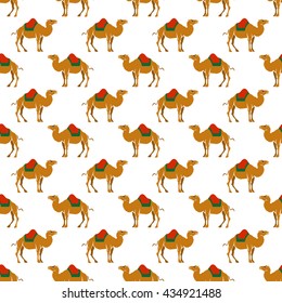 Seamless pattern with arabian camels on white background. Vector illustration