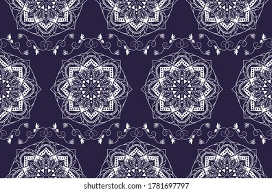 Seamless pattern arabian, indian ornament . Monochrome neck scarf, kerchief square pattern design style. Boho vintage vector background, wallpaper. Design for wrapping paper, fabric, textile, cover