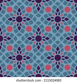 Seamless pattern with arabic geometric ornament. Vector colorful abstract oriental mosaic background