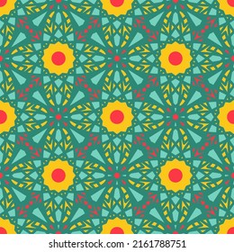 Seamless pattern with arabic geometric ornament. Vector colorful abstract oriental mosaic background