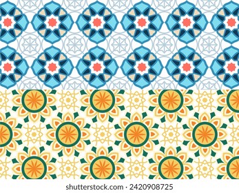 Seamless pattern with arabic geometric ornament. Floral seamless mosaic tile. Vector vintage pattern. Mediterranean, Ottoman, Lisbon, Spanish, Portuguese, Italian, Scandinavian, Arabic, Indian