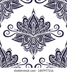 Seamless pattern in Arabic Indian Asian Ethnic style  black on white r for wallpaper or for package and for decoration other things