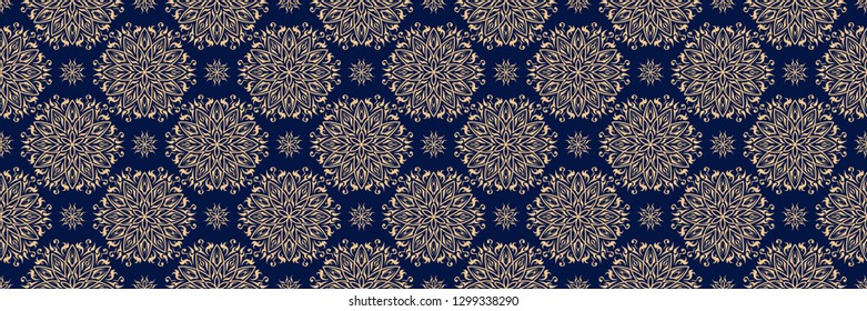 Seamless pattern in arabic style. Golden blue background