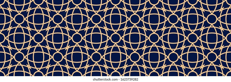 Seamless pattern in arabic style. Golden blue background. Vector illustration