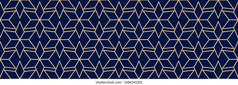Seamless pattern in arabic style. Golden blue background. Vector illustration