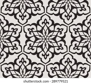 Seamless pattern in Arabic style. Intersecting curved elegant lines and scrolls forming abstract floral ornament. Arabesque.