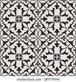 Seamless pattern in Arabic style. Intersecting curved elegant lines and scrolls forming abstract floral ornament. Arabesque.