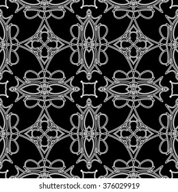 Seamless pattern in arabic style. Intersecting curved elegant lines and scrolls forming abstract floral ornament. Arabesque