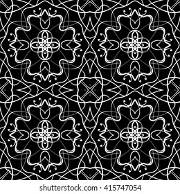 Seamless pattern in arabic style. Intersecting curved elegant lines and scrolls forming abstract floral ornament. Arabesque.