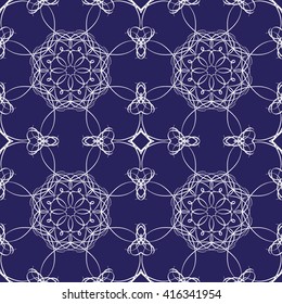 Seamless pattern in arabic style. Intersecting curved elegant lines and scrolls forming abstract floral ornament. Arabesque.