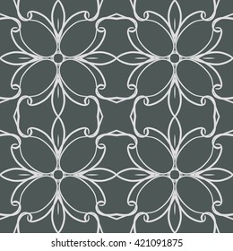 Seamless pattern in arabic style. Intersecting curved elegant lines and scrolls forming abstract floral ornament. Arabesque.