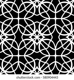 Seamless pattern in arabic style. Intersecting curved elegant lines and scrolls forming abstract floral ornament. Arabesque.