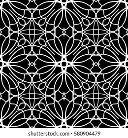 Seamless pattern in arabic style. Intersecting curved elegant lines and scrolls forming abstract floral ornament. Arabesque.