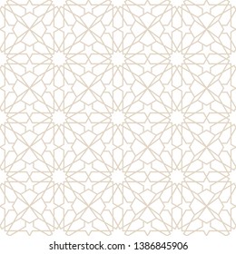 Seamless pattern in arabic style. White with beige traditional muslim background for ramadan.