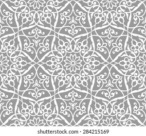 Seamless pattern in Arabic style in white and gray color. Arabesque. Vector illustration.