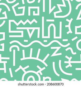 Seamless Pattern of Arbitrary White Shapes. Mint Green Background / Vector illustration of different graphic figures. Good for website backgrounds, wrapping paper or textile