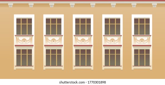Seamless pattern For Architectural elements of buildings house exterior wall with windows, vector illustration, spreads horizontally