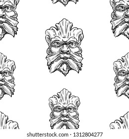 Seamless pattern of architectural masks sketches